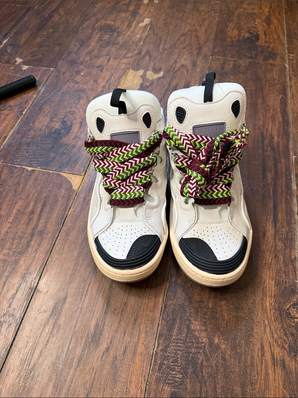 Lanvin White High-Top Sneakers with Multicolor Rope Laces